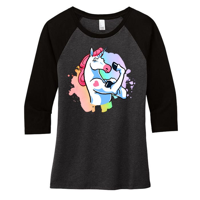 Muscle Unicorn Women's Tri-Blend 3/4-Sleeve Raglan Shirt