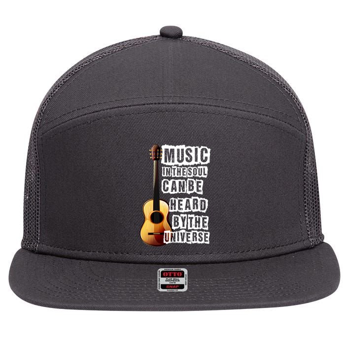Music In The Soul Can Be Heard By The Universe Guitar 7 Panel Mesh Trucker Snapback Hat