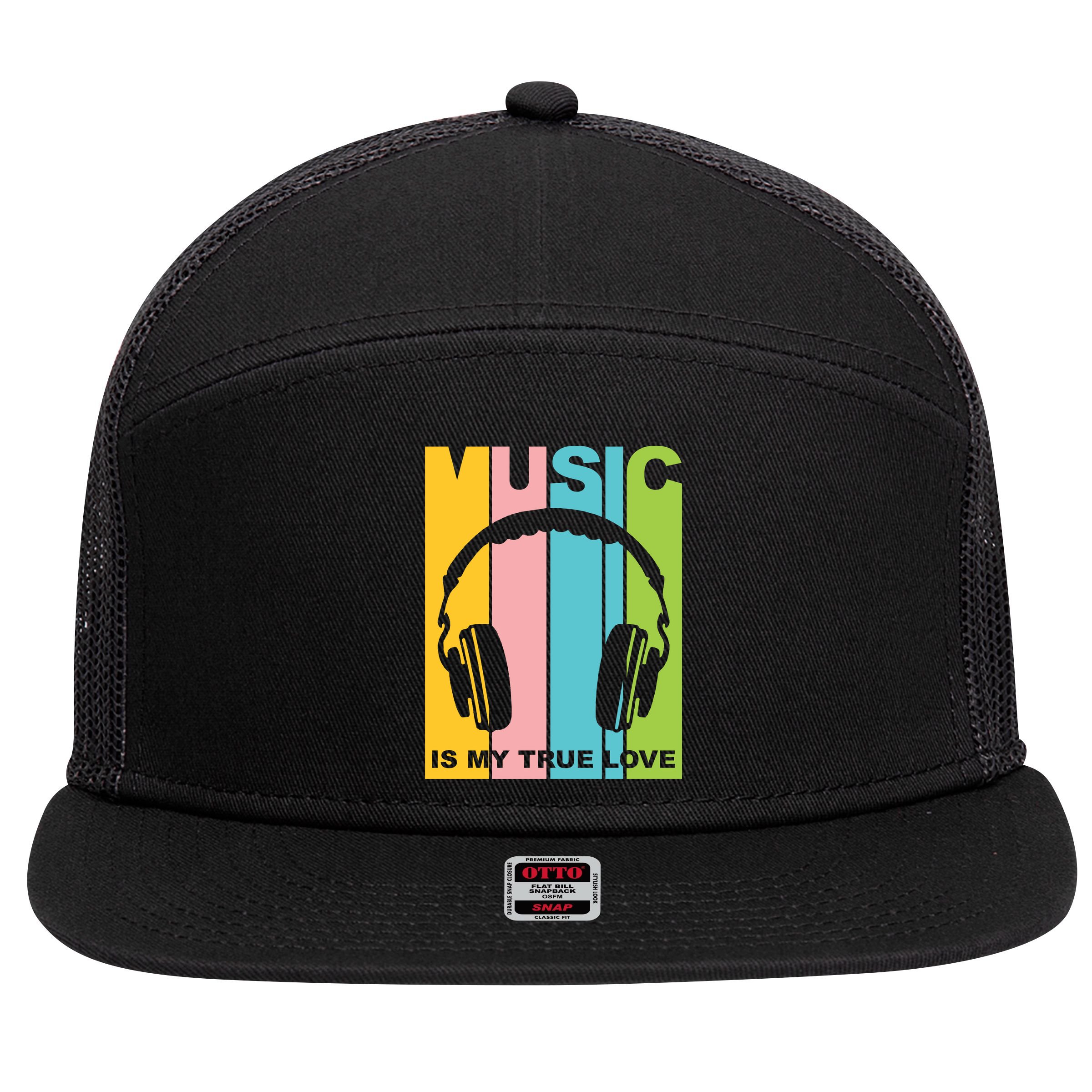 Music Is My True Love 7 Panel Mesh Trucker Snapback Hat