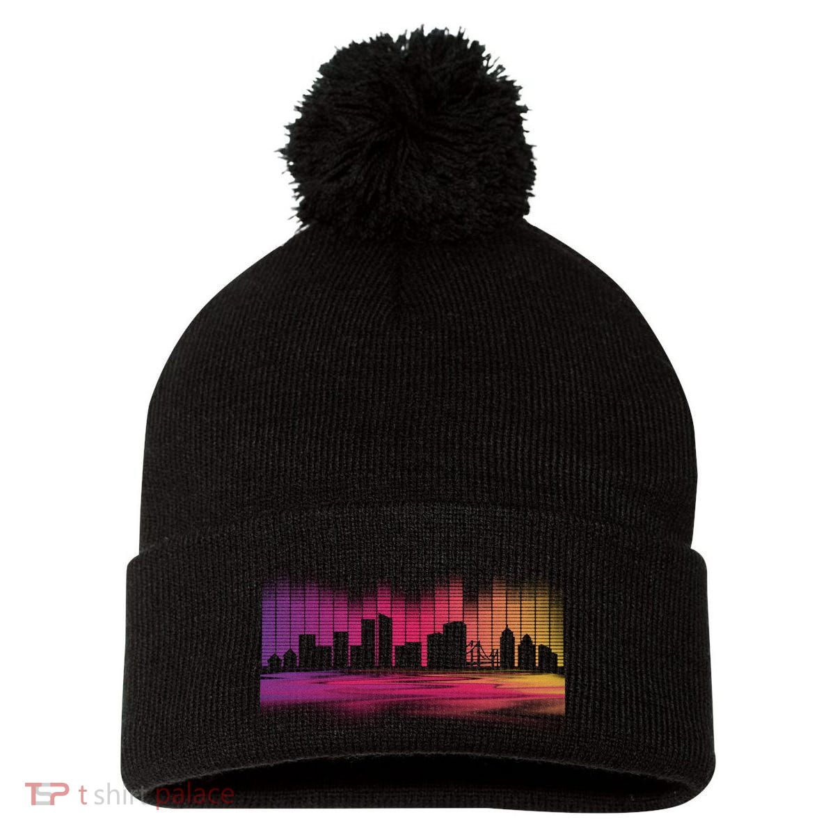 Music Skyline Pom Pom 12in Knit Beanie