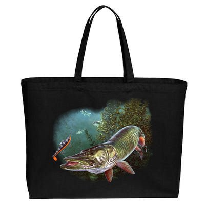 Musky Chase Fishing Cotton Canvas Jumbo Tote