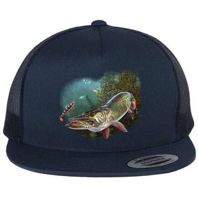 Musky Chase Fishing Flat Bill Trucker Hat