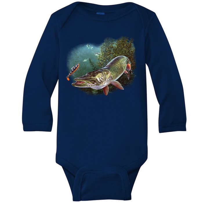 Musky Chase Fishing Baby Long Sleeve Bodysuit