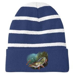 Musky Chase Fishing Striped Beanie with Solid Band