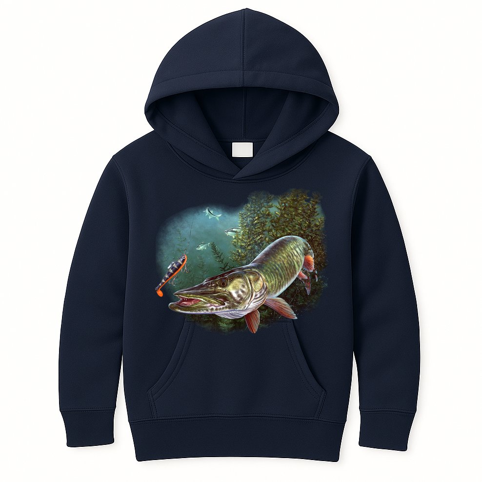 Musky Chase Fishing Kids Hoodie