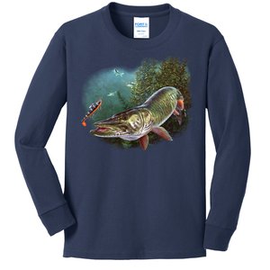 Musky Chase Fishing Kids Long Sleeve Shirt