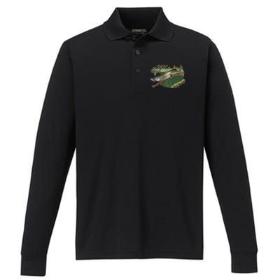 Musky Escape Route Fishing Performance Long Sleeve Polo