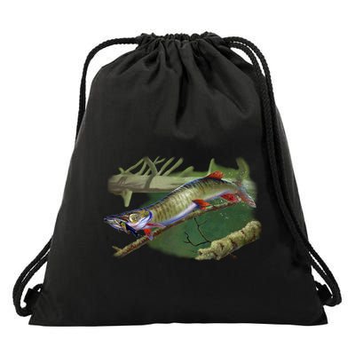 Musky Escape Route Fishing Drawstring Bag
