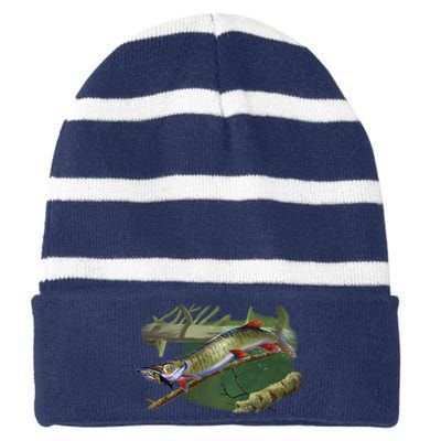 Musky Escape Route Fishing Striped Beanie with Solid Band