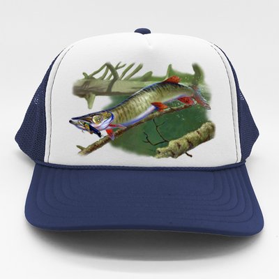 Musky Escape Route Fishing Trucker Hat