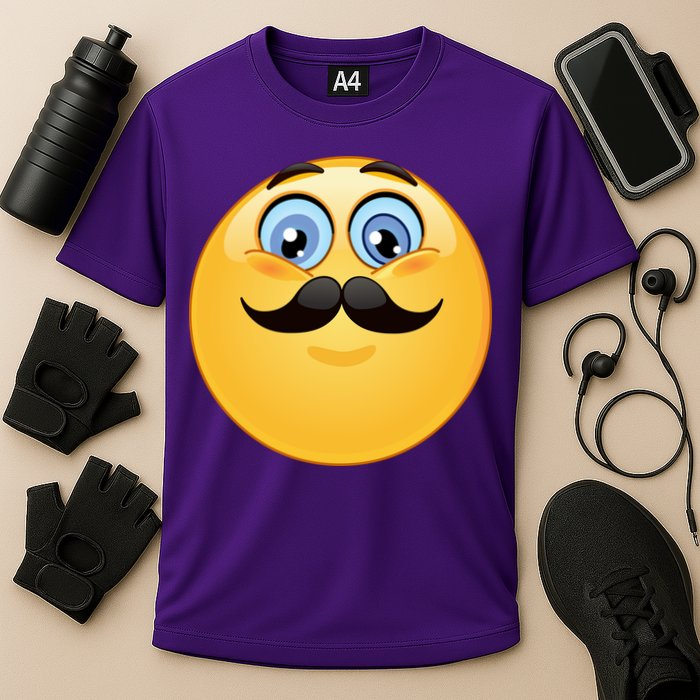 Mustache Emoji Smiley Face Cooling Performance Crew T-Shirt