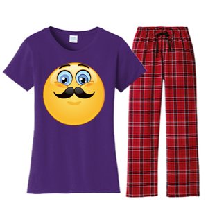 Mustache Emoji Smiley Face Women's Flannel Pajama Set