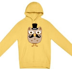 Mustache Owl With Hat Premium Pullover Hoodie