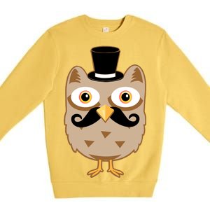 Mustache Owl With Hat Premium Crewneck Sweatshirt