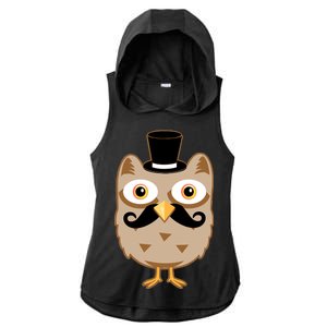 Mustache Owl With Hat Ladies PosiCharge Tri-Blend Wicking Draft Hoodie Tank