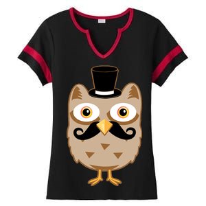 Mustache Owl With Hat Ladies Halftime Notch Neck Tee