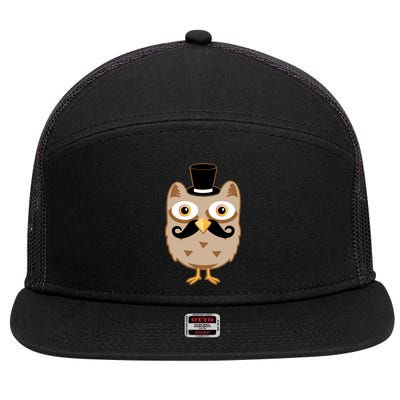 Mustache Owl With Hat 7 Panel Mesh Trucker Snapback Hat
