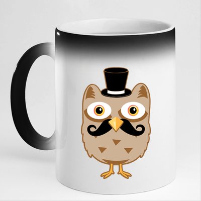 Mustache Owl With Hat 11oz Black Color Changing Mug