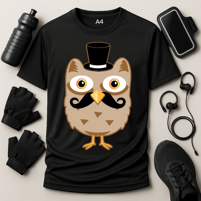 Mustache Owl With Hat Cooling Performance Crew T-Shirt