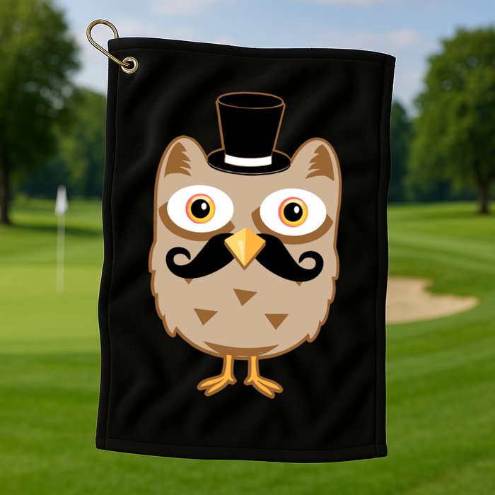 Mustache Owl With Hat Golf Towel