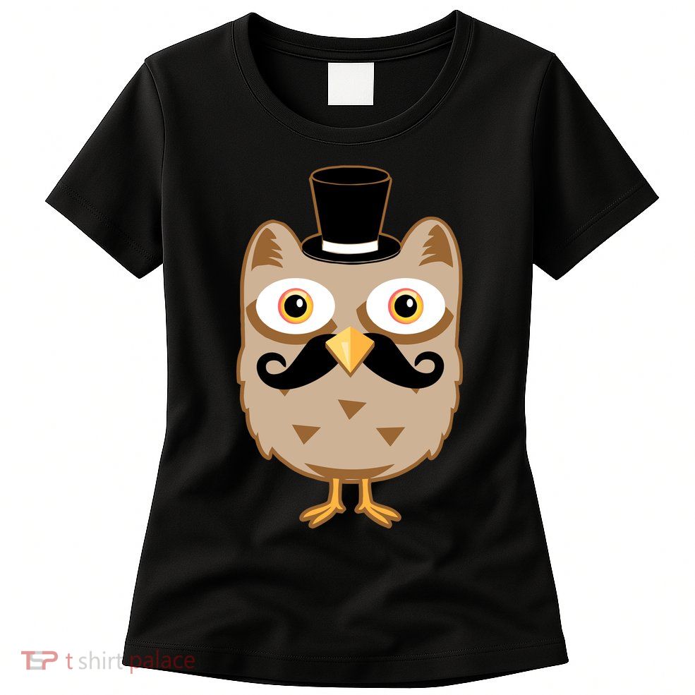 Mustache Owl With Hat Womens T-Shirt