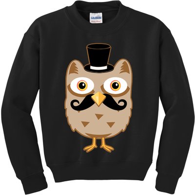 Mustache Owl With Hat Kids Sweatshirt