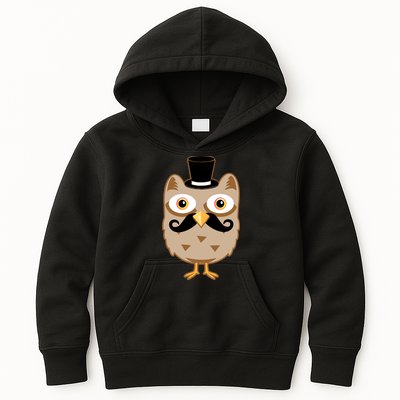 Mustache Owl With Hat Kids Hoodie