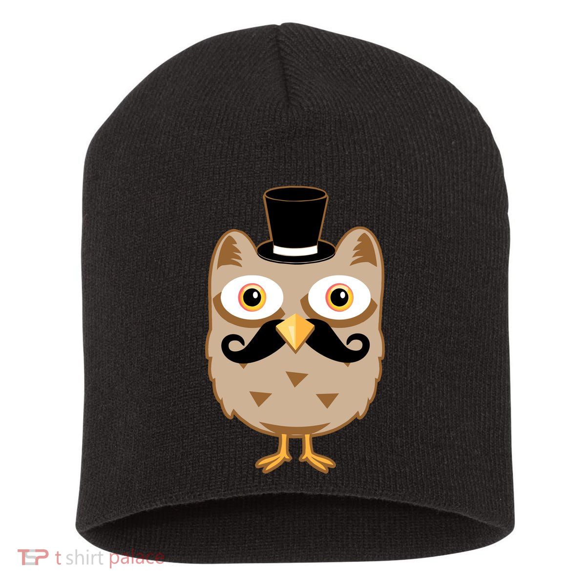 Mustache Owl With Hat Short Acrylic Beanie