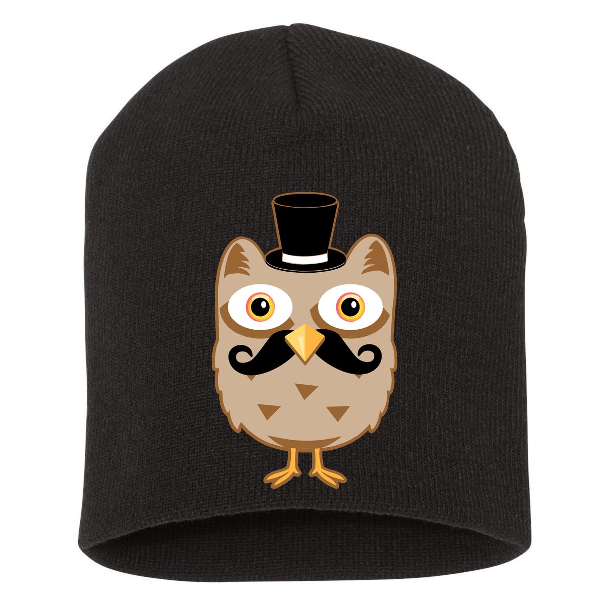 Mustache Owl With Hat Short Acrylic Beanie