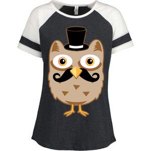 Mustache Owl With Hat Enza Ladies Jersey Colorblock Tee