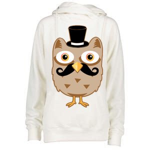 Mustache Owl With Hat Womens Funnel Neck Pullover Hood