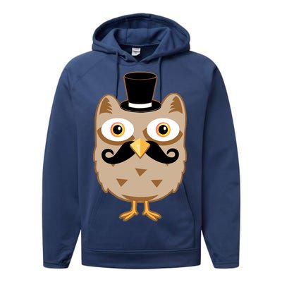 Mustache Owl With Hat Performance Fleece Hoodie