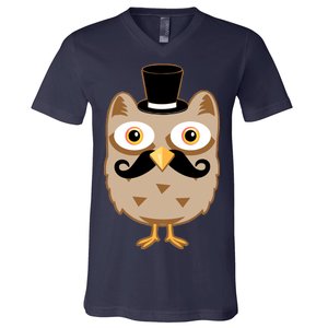 Mustache Owl With Hat V-Neck T-Shirt