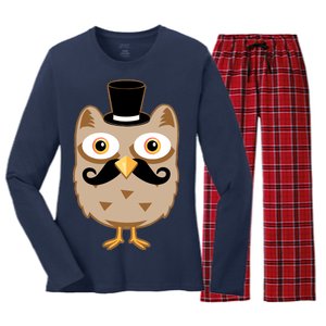 Mustache Owl With Hat Women's Long Sleeve Flannel Pajama Set 