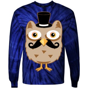 Mustache Owl With Hat Tie-Dye Long Sleeve Shirt