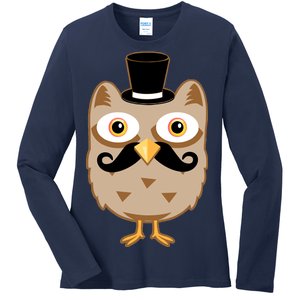 Mustache Owl With Hat Ladies Long Sleeve Shirt