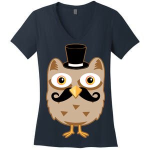 Mustache Owl With Hat Women's V-Neck T-Shirt