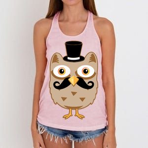 Mustache Owl With Hat Women's Knotted Racerback Tank