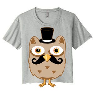 Mustache Owl With Hat Women's Crop Top Tee