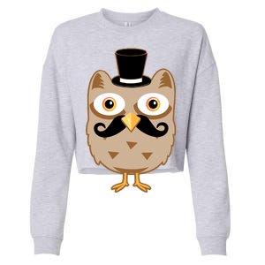 Mustache Owl With Hat Cropped Pullover Crew