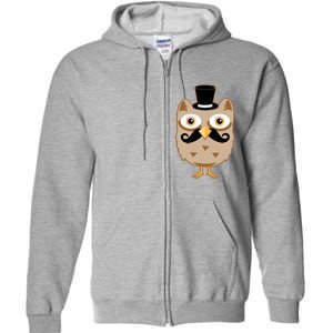 Mustache Owl With Hat Full Zip Hoodie