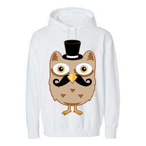 Mustache Owl With Hat Garment-Dyed Fleece Hoodie