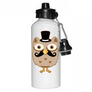 Mustache Owl With Hat Aluminum Water Bottle 