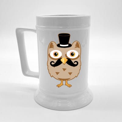 Mustache Owl With Hat Beer Stein