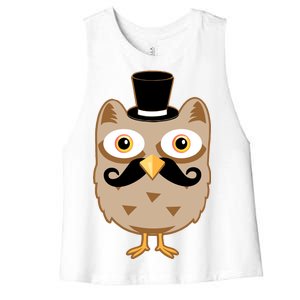 Mustache Owl With Hat Women's Racerback Cropped Tank