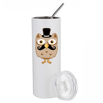 Mustache Owl With Hat Stainless Steel Tumbler