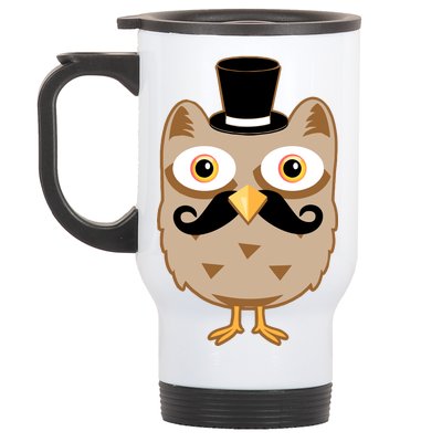 Mustache Owl With Hat Stainless Steel Travel Mug