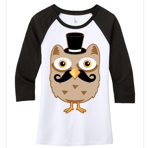 Mustache Owl With Hat Women's Tri-Blend 3/4-Sleeve Raglan Shirt