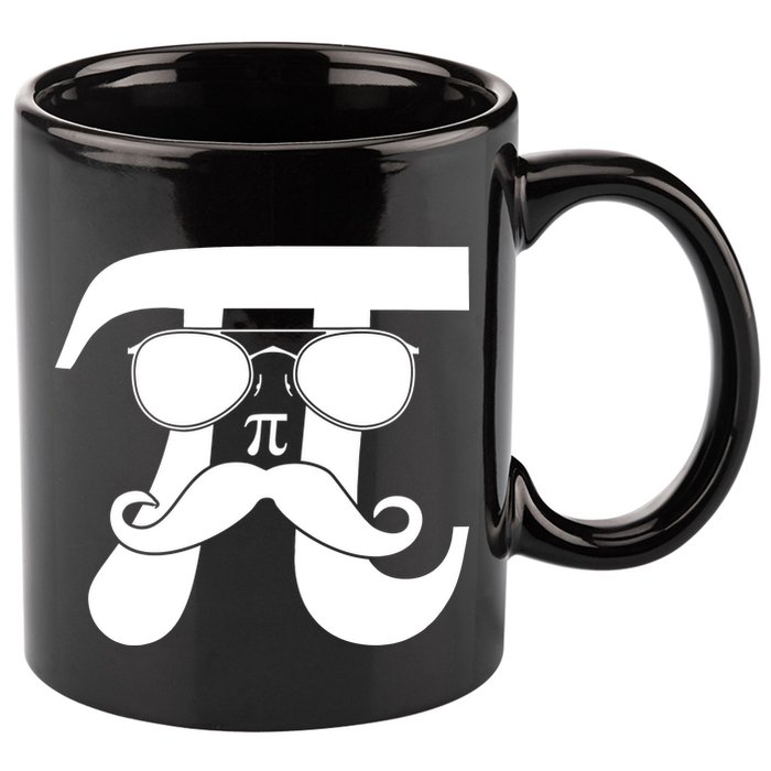Mustache Pi Face 11oz C Handle Ceramic Mug
