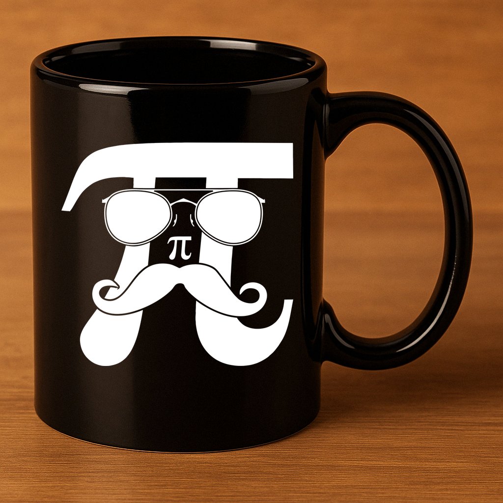 Mustache Pi Face 11oz C Handle Ceramic Mug